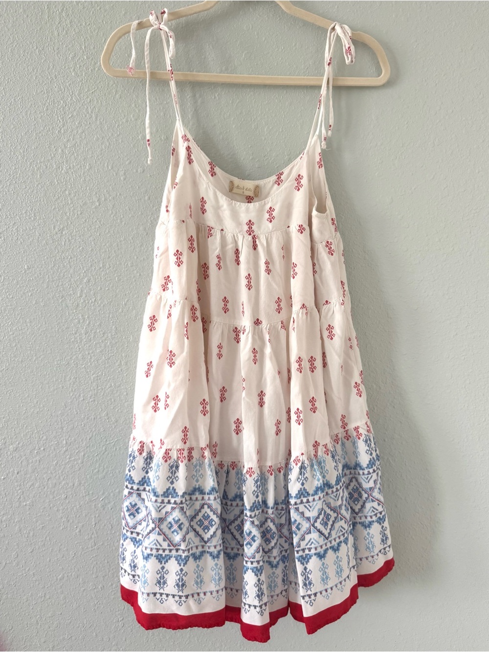 Altar'd State White Sundress with Red & Blue Embroidered Motifs